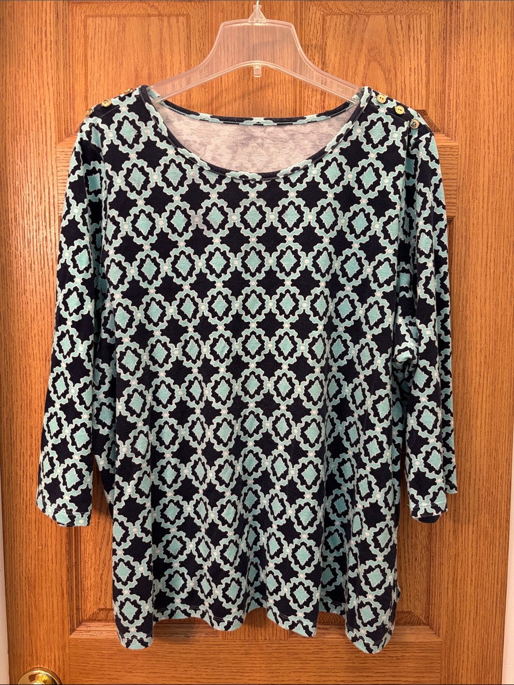 Allison Daley Black and Mint Geometric Print 3/4 sleeve top